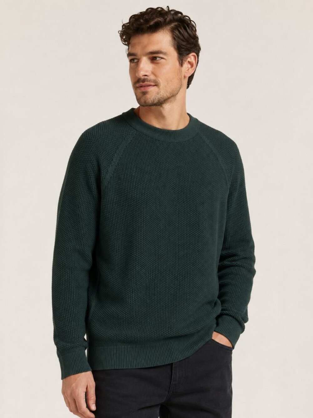 The Normal Brand Men’s Dark Green Textured Crewneck Sweater Medium - Picture 1 of 9
